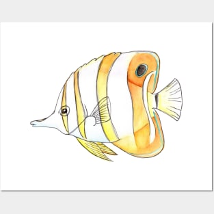 Cute Copperband Butterfly Fish in Watercolor Posters and Art